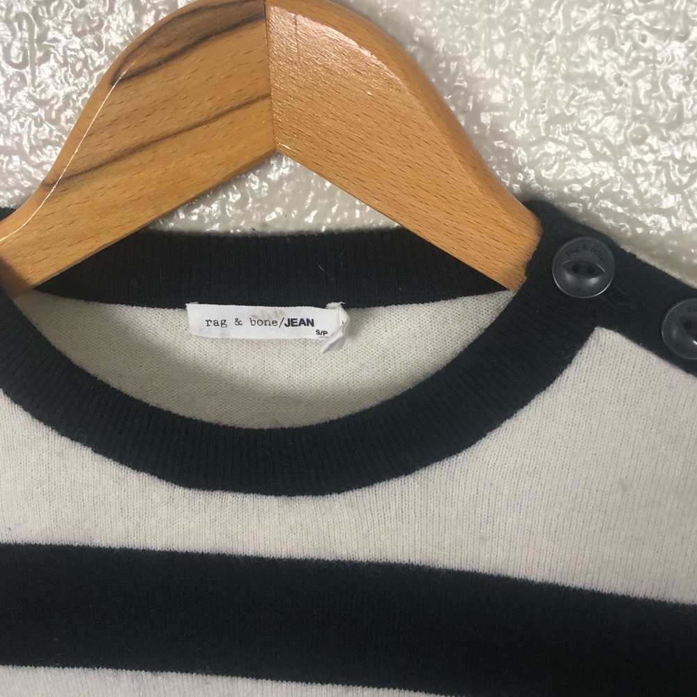 rag & bone Black and White Striped Cashmere Wool Blend Sweater - Picture 3 of 4
